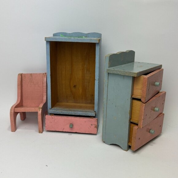 Antique Primitive Handcrafted Wood Dollhouse Furniture Miniature - Picture 3 of 9